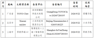 “YOYO Claw”等3款手机端侧生成式人工智能服务备案信息公布