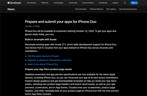 苹果为iPhone Duo开放应用适配提交通道