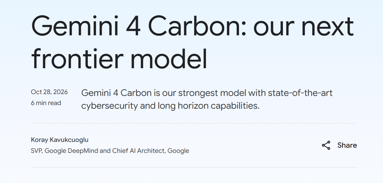 谷歌Gemini 4 Carbon综合智能登顶，编程等单项仍有对手领先