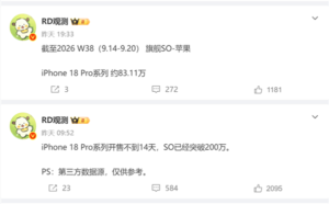 iPhone 18 Pro系列国内开售不久销量破200万台，W40预估超250万台